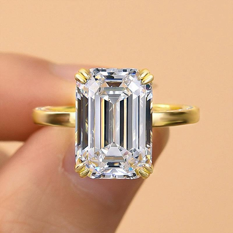 Sturdy Work Louily Gorgeous Yellow Gold Emerald Cut Engagement Ring