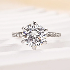 Timeless Treasure Statement Accent Louily 3.0 Carat Moissanite 6 Prong Round Cut Engagement Ring