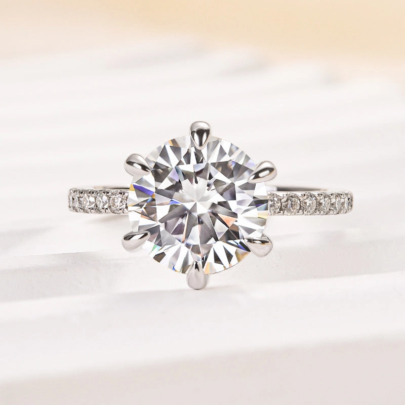 Perfect Match Glam Statement Louily 3.0 Carat Moissanite 6 Prong Round Cut Engagement Ring