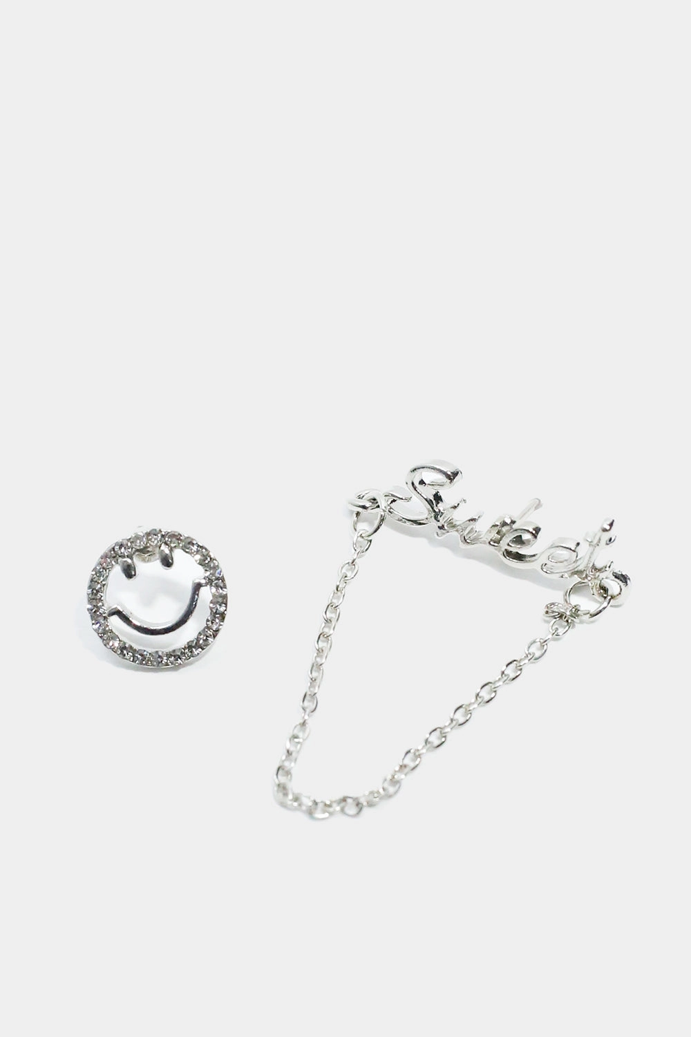 Smiley Face & "SWEET" Stud Earrings Shine Moment Classic Layers