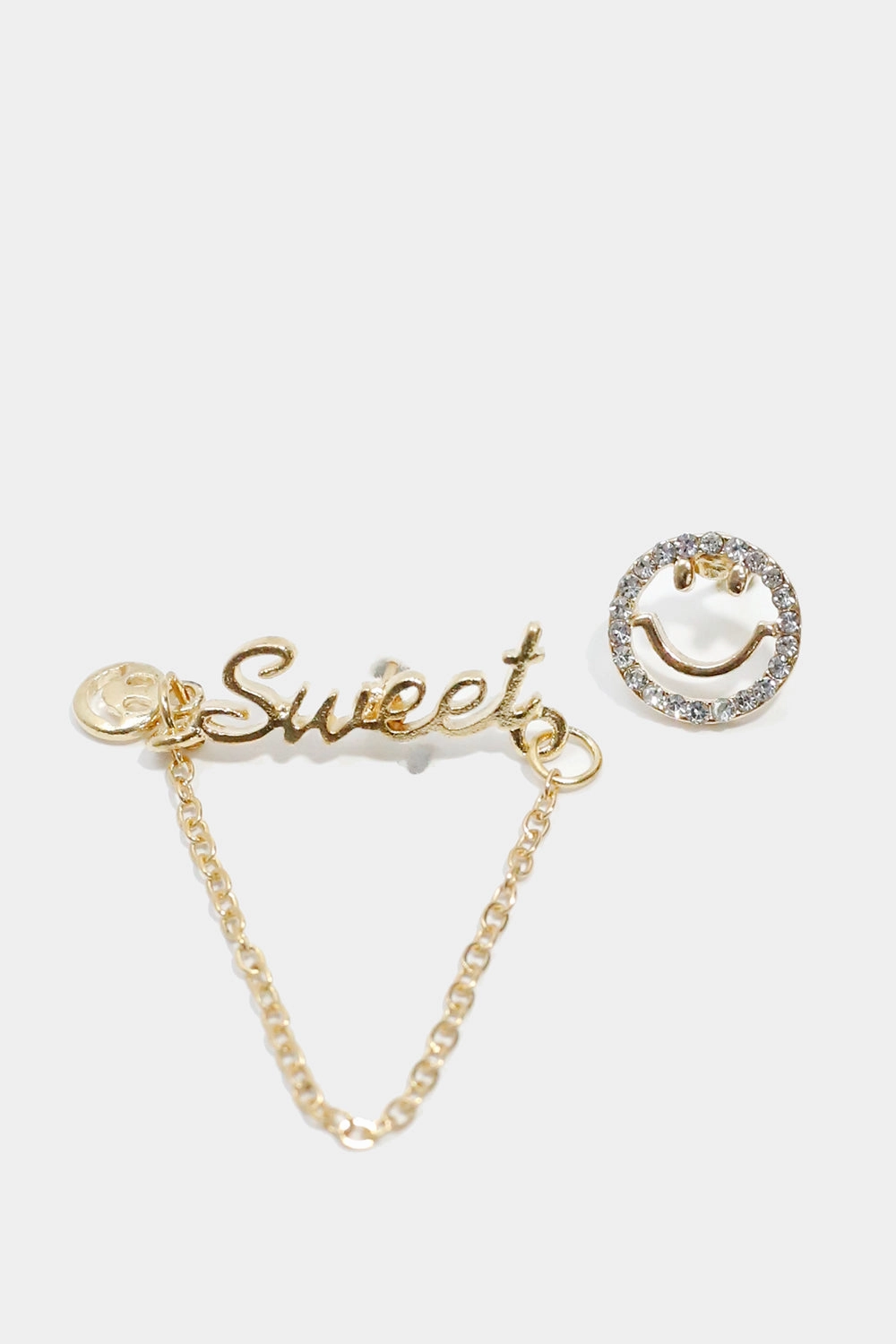 Smiley Face & "SWEET" Stud Earrings Balanced Feature Brilliant Shine