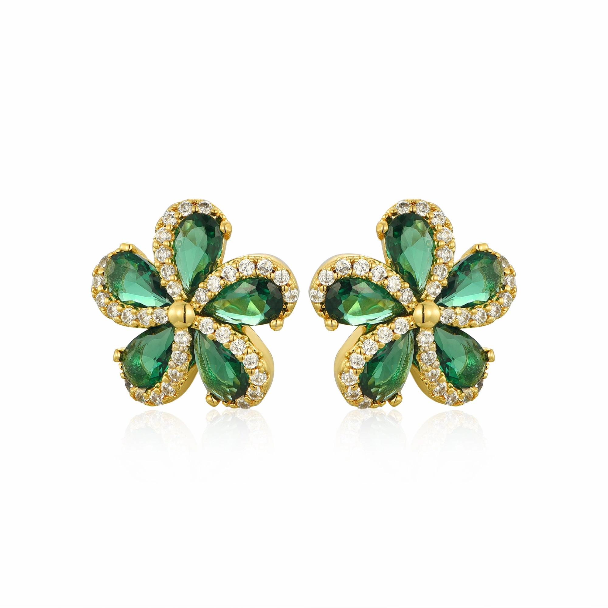 Lil' Empress Gold Plated or Rhodium Plated Surgical Steel 5 Petal Colorful CZ Flower Stud Earrings Retro Mood Expressive Accent