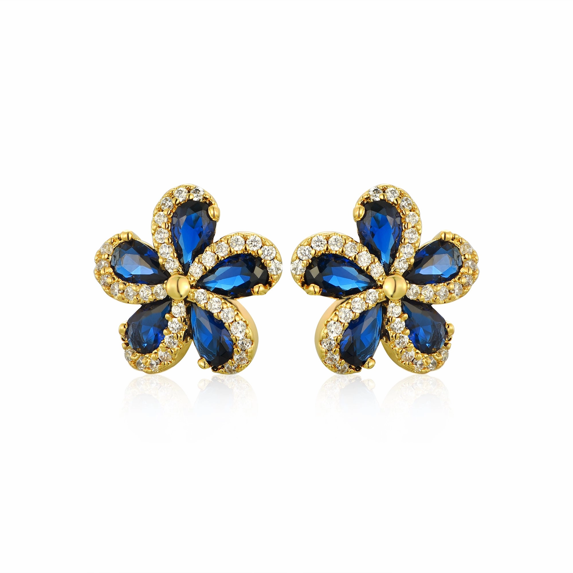 Lil' Empress Gold Plated or Rhodium Plated Surgical Steel 5 Petal Colorful CZ Flower Stud Earrings Glam fit Fashionable Style