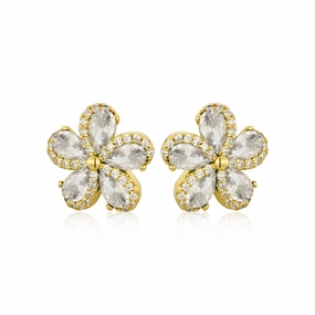 Natural Sparkle Fashion Treasures Lil' Empress Gold Plated or Rhodium Plated Surgical Steel 5 Petal Colorful CZ Flower Stud Earrings