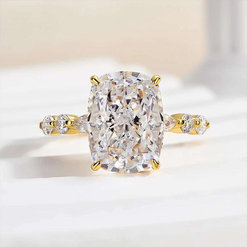 Louily Honorable Yellow Gold Crushed Ice Cushion Cut Engagement Ring Handcrafted Expression