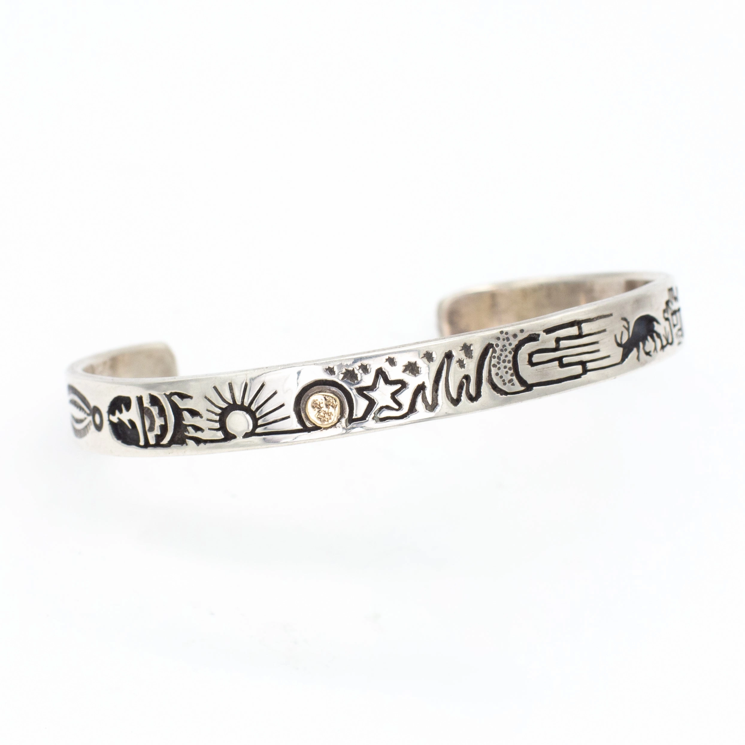Vibrant Craft Radiant Moment Vidal Aragon Santa Domingo/Kewa Handmade Sterling Silver 14KT Cuff Bracelet