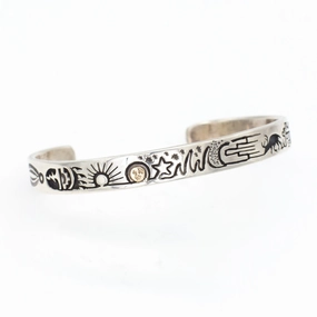 Vibrant Craft Radiant Moment Vidal Aragon Santa Domingo/Kewa Handmade Sterling Silver 14KT Cuff Bracelet