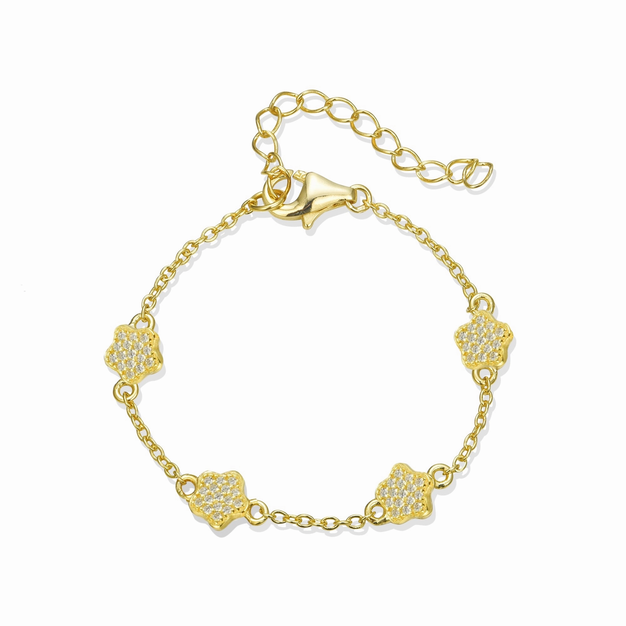 Gold Plated Sterling Silver Micropave CZ Small Flower Station Bracelet Radiant Spark