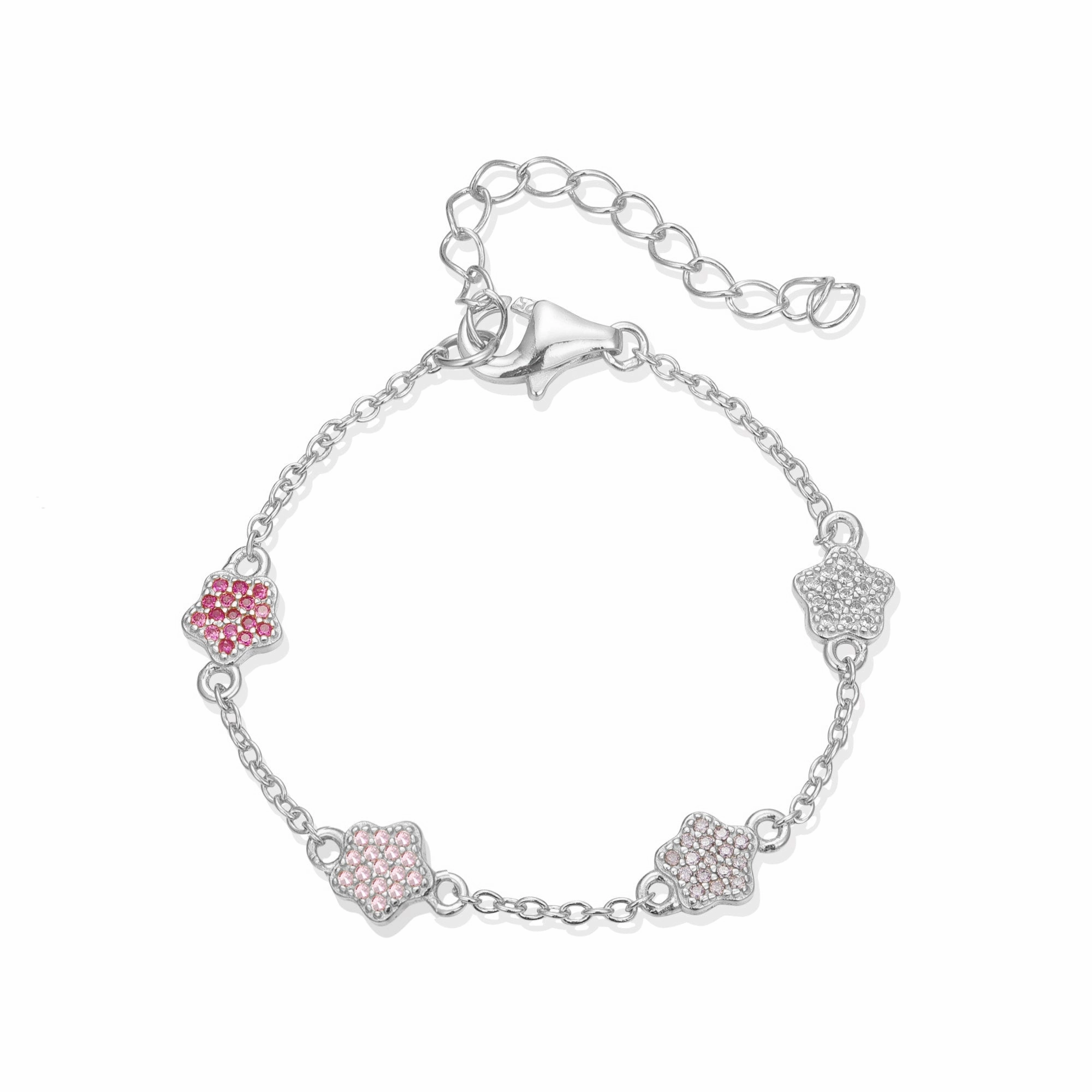 Statement Touch Polished Flow Gold Plated Sterling Silver Micropave CZ Small Flower Station Bracelet