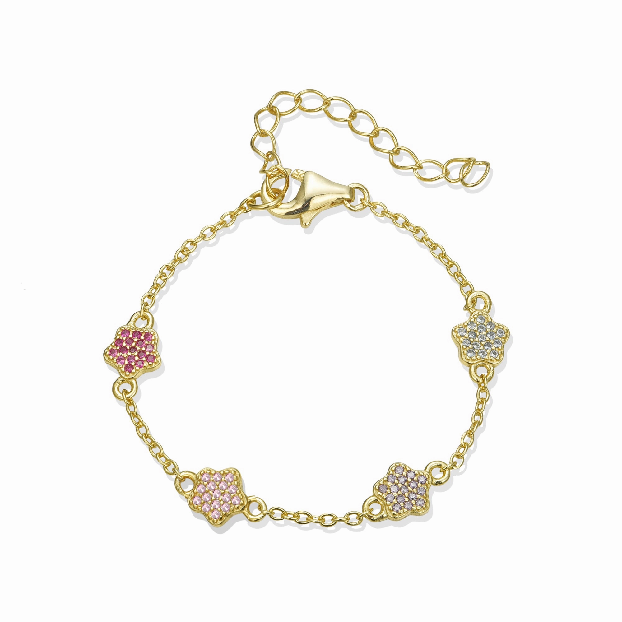 Timeless Gems Gold Plated Sterling Silver Micropave CZ Small Flower Station Bracelet