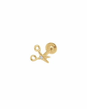14K Gold Scissors Flat Back Earring Cute Accent