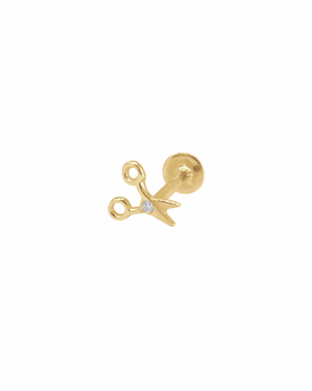 14K Gold Scissors Flat Back Earring Cute Accent