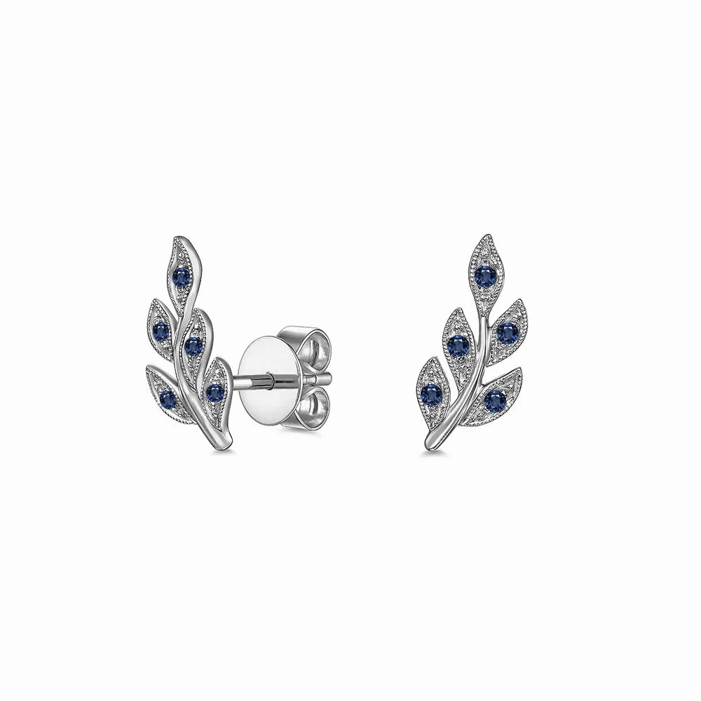 Chic Mood Layered Glow Couture Botanical Foliage Lab Grown Sapphire Stud Earrings