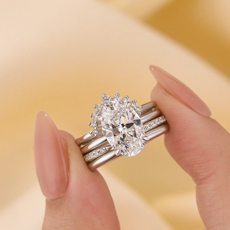 Unique Accessory Festive Present 4PC 4.0Ct Oval Cut Classic Wedding Rings Engagement Rings For Her