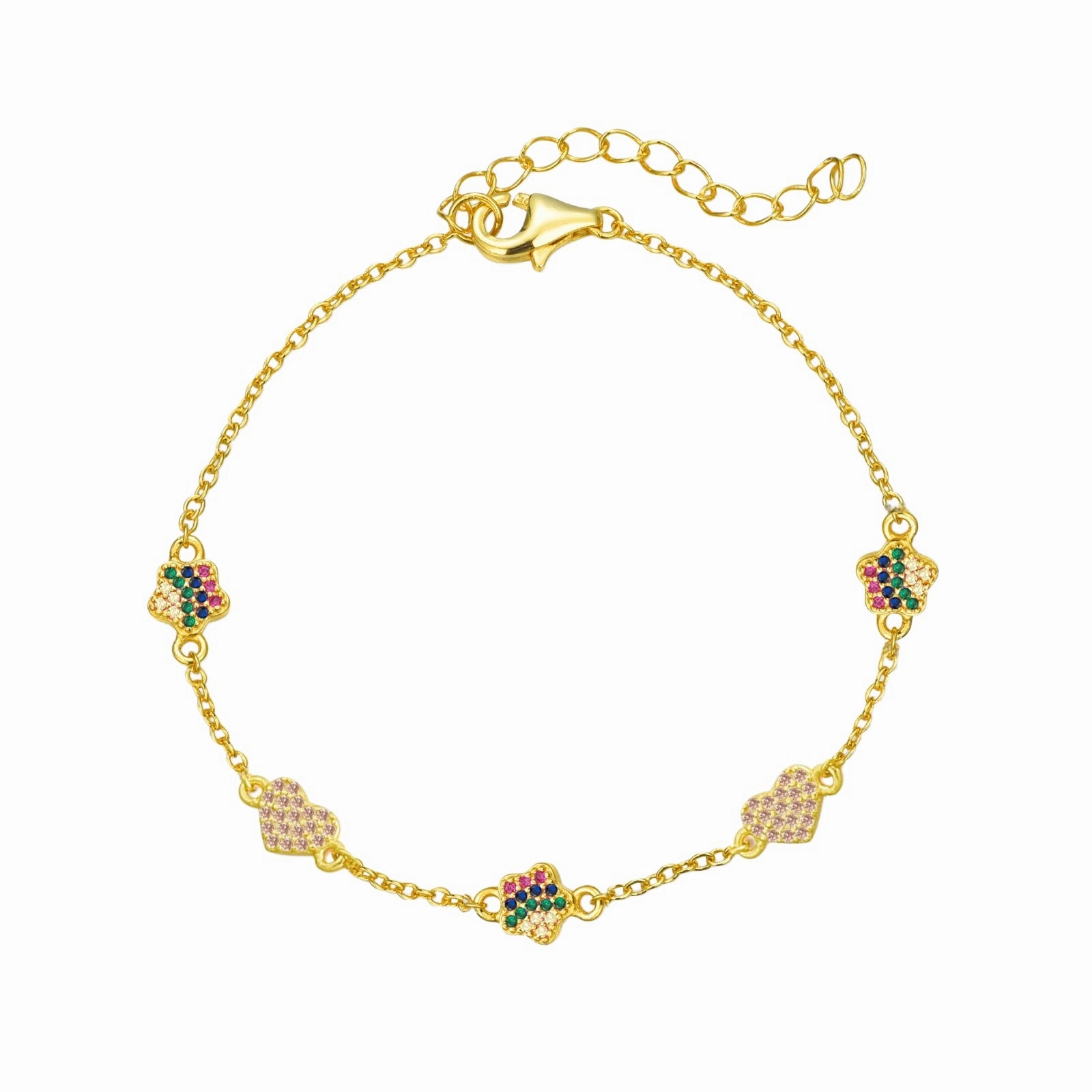 Timeless Gem Gold Plated Sterling Silver Heart and Flower Children's Bracelet