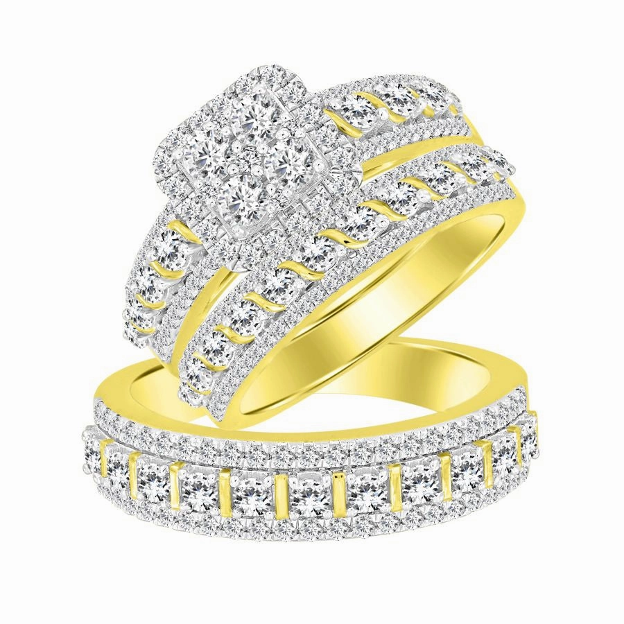 UNISEX TRIOS SET 2.00CT ROUND DIAMOND 10K YELLOW GOLD Sparkle Focus Sparkle Vibe