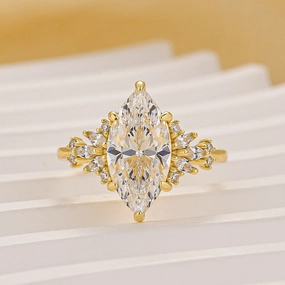 Vintage 3.0Ct Marquise Cut Engagement Ring Travel Ring In Sterling Silver Minimal Glimmer Designer Product