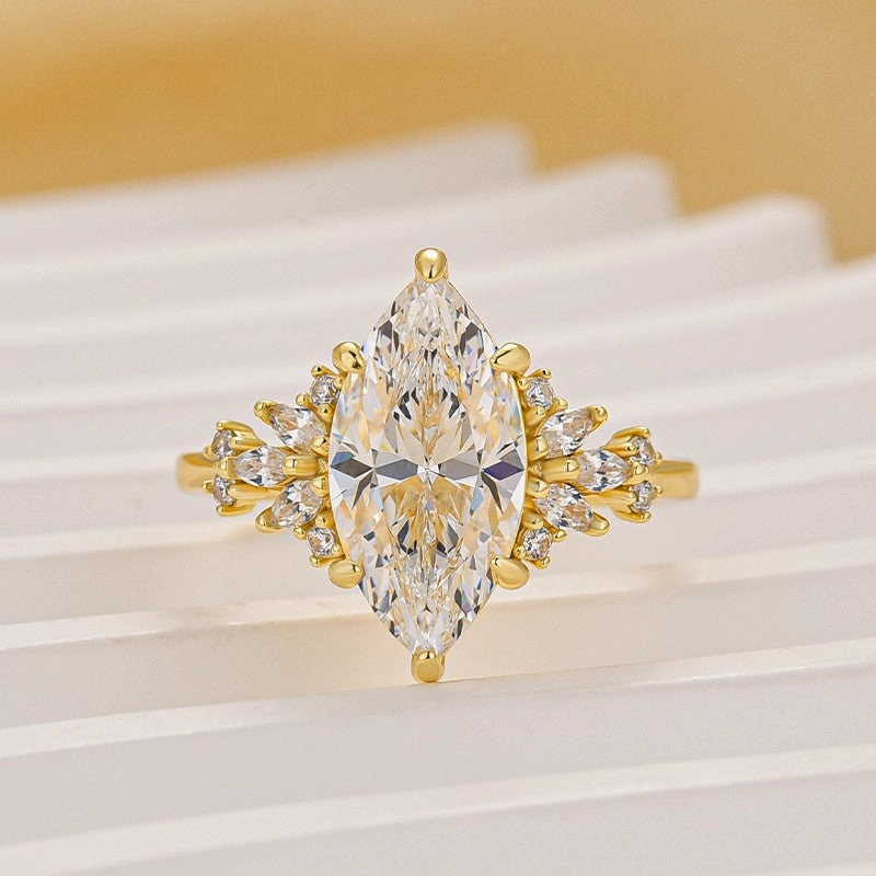 Vintage 3.0Ct Marquise Cut Engagement Ring Travel Ring In Sterling Silver Minimal Glimmer Designer Product