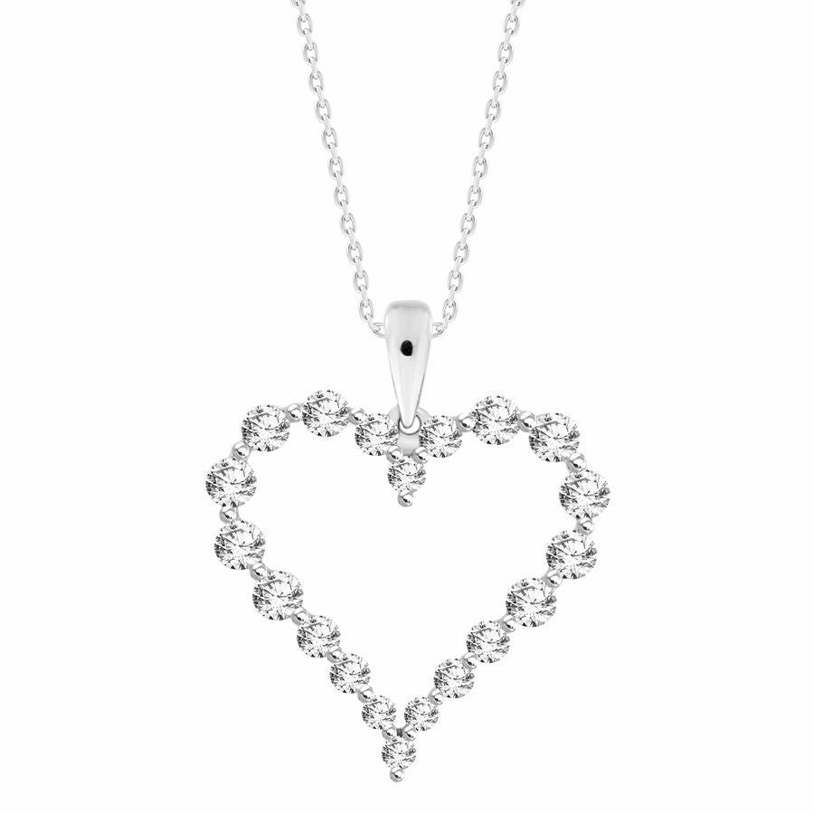LADIES HEART PENDANT WITH CHAIN 0.75CT ROUND DIAMOND 14K WHITE GOLD Subtle Glamour Ethereal Feature