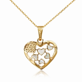 14k Gold Mother of Pearl Hearts Pendant Necklace Everyday Fashion