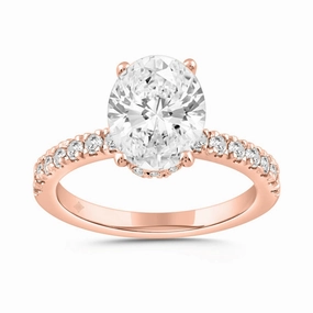 14K ROSE GOLD 1/2CT ROUND/OVAL DIAMOND LADIES RING (CENTER STONE OVAL DIAMOND 2CT) Fashionable Design