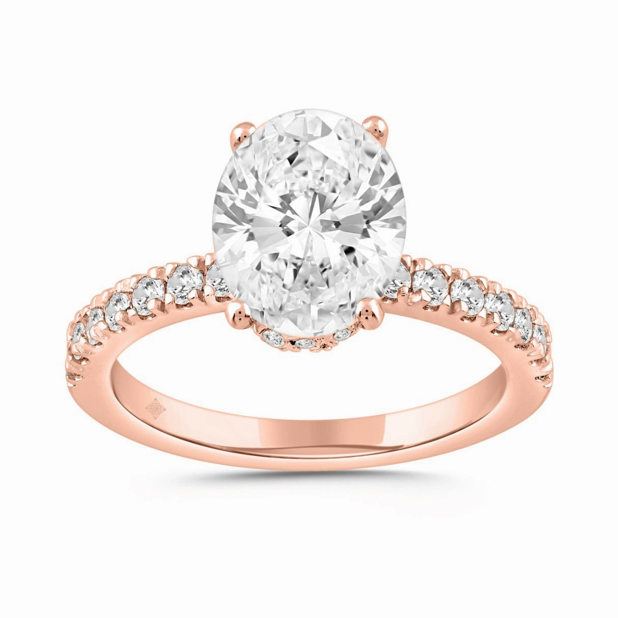 14K ROSE GOLD 1/2CT ROUND/OVAL DIAMOND LADIES RING (CENTER STONE OVAL DIAMOND 2CT) Fashionable Design