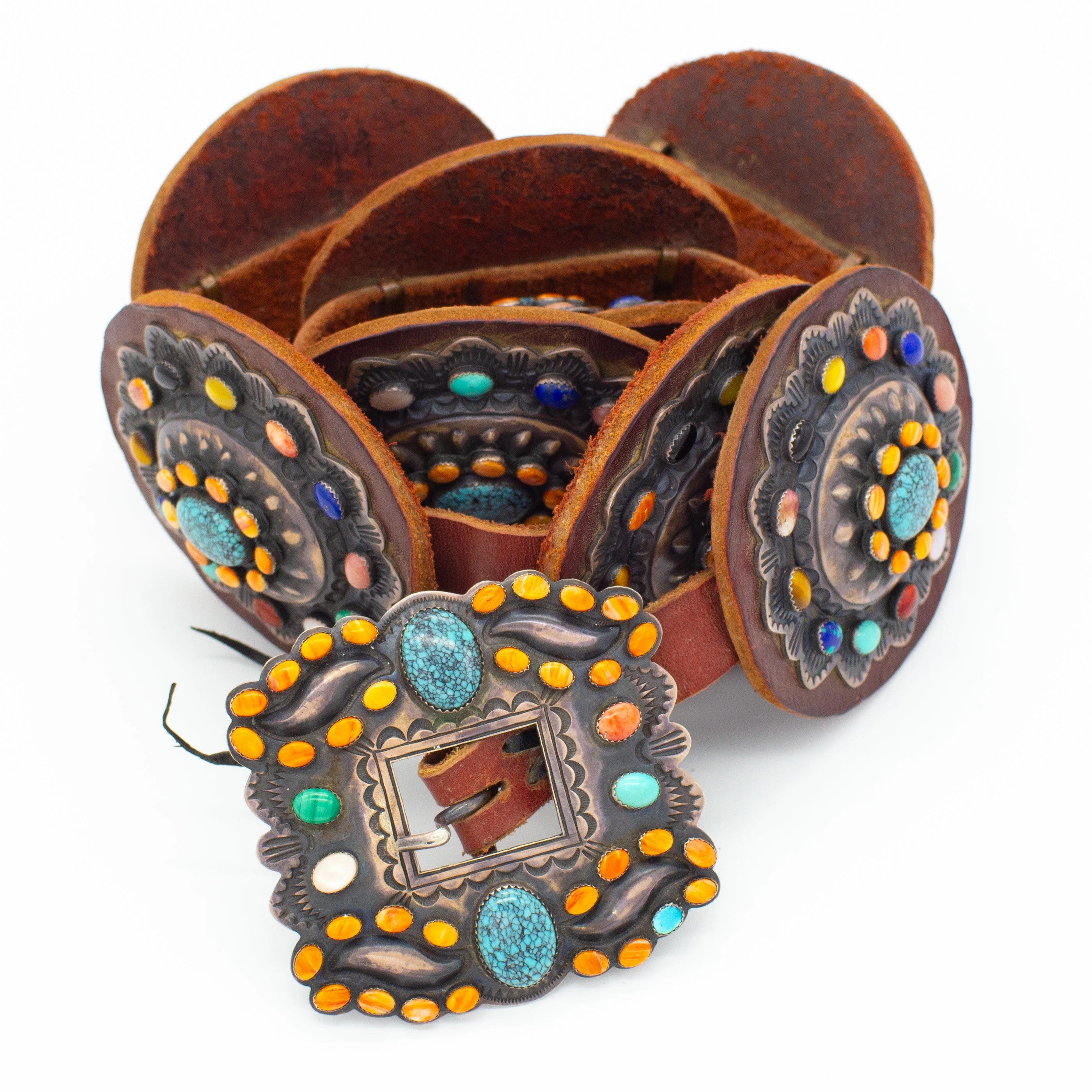 Kirk Smith Vintage Sterling Silver Multi-Stone Concho Belt Glam Appeal