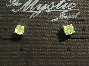 Golden Tone Peridot, Sterling Silver Small 4MM Stud Earrings