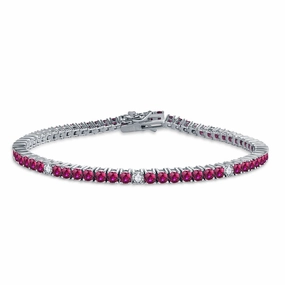 Sterling Silver Ruby, Emerald, Sapphire, or Black Colored CZ Stone Bracelet Layered Elegance