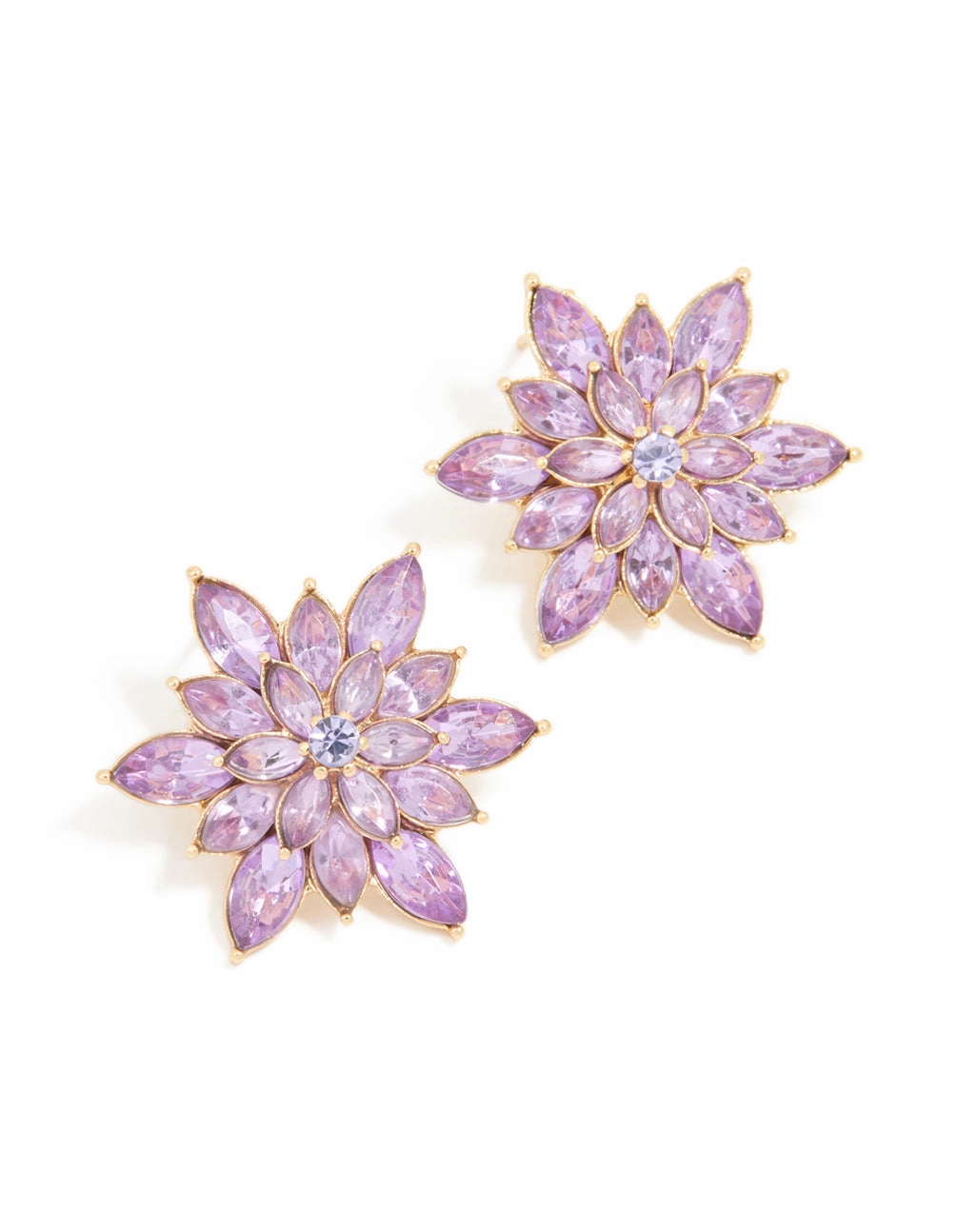Gold Pink Diamante Marquise Flower Stud Earrings Comfort Design