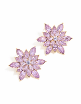 Gold Pink Diamante Marquise Flower Stud Earrings Comfort Design