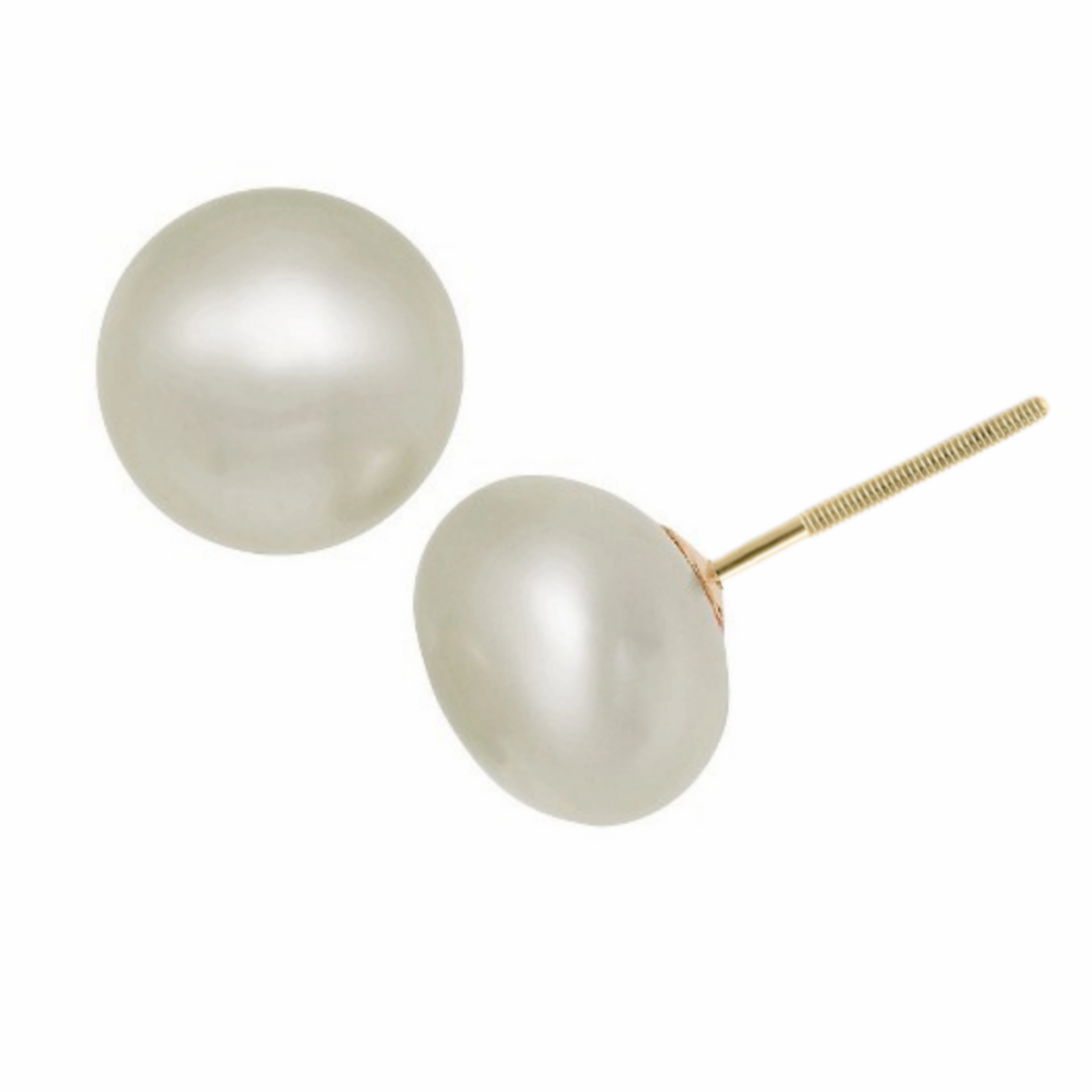 Freshwater Button Pearl Studs With Gold Plated Earring Backs Glamour Shine