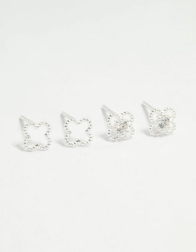 Sparkling Craft Sterling Silver Cubic Zirconia Flower Stud Earrings 2-Pack