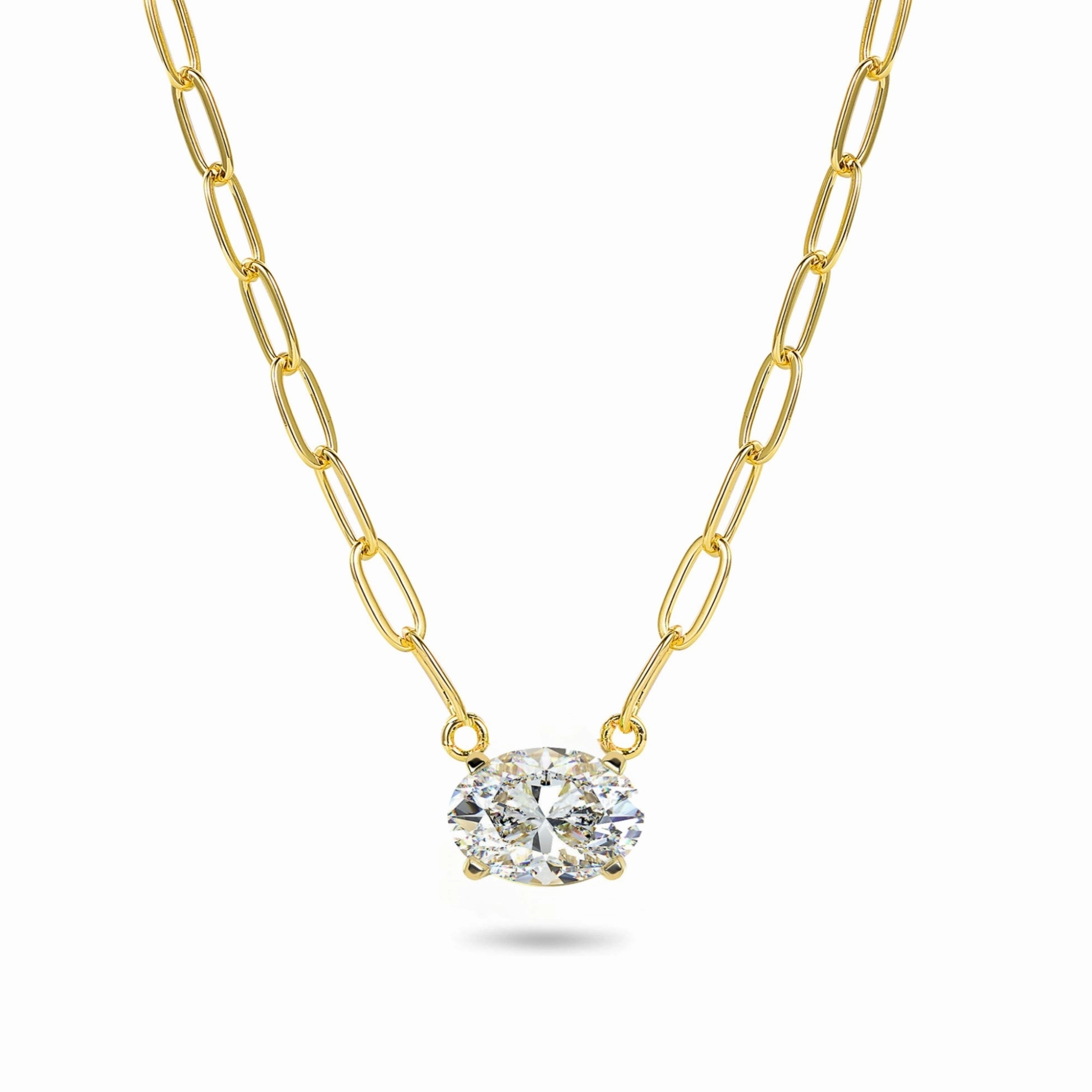 Precious Pieces Fashion Touch Gold-plated Sterling Silver CZ Solitaire Necklace on Paperclip Chain