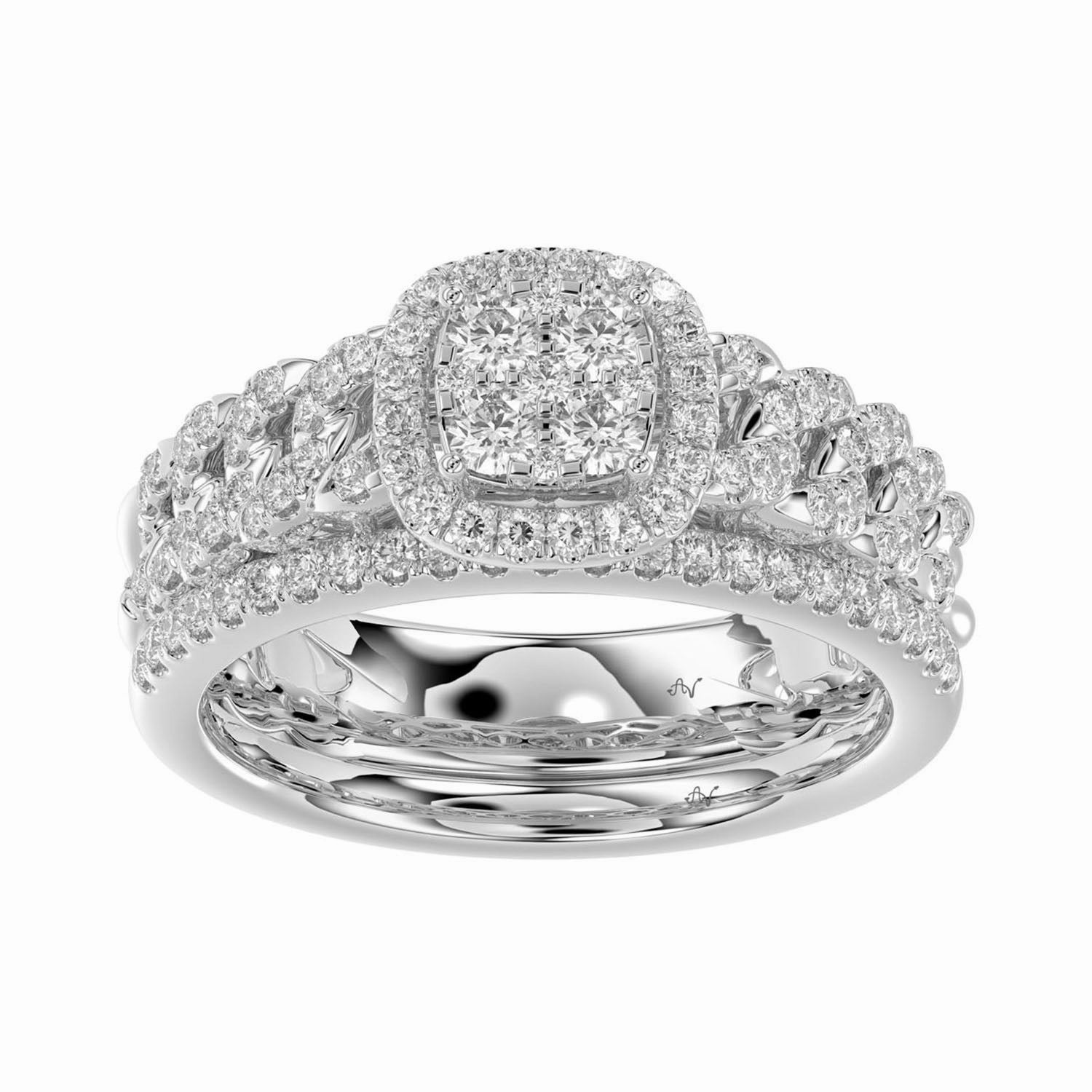 Sleek Feature Minimalist Accent LADIES BRIDAL SET 0.75CT ROUND DIAMOND 14K WHITE GOLD