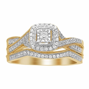 Handcrafted Feature LADIES BRIDAL RING 0.25CT ROUND/PRINCESS DIAMOND 10K YELLOW GOLD