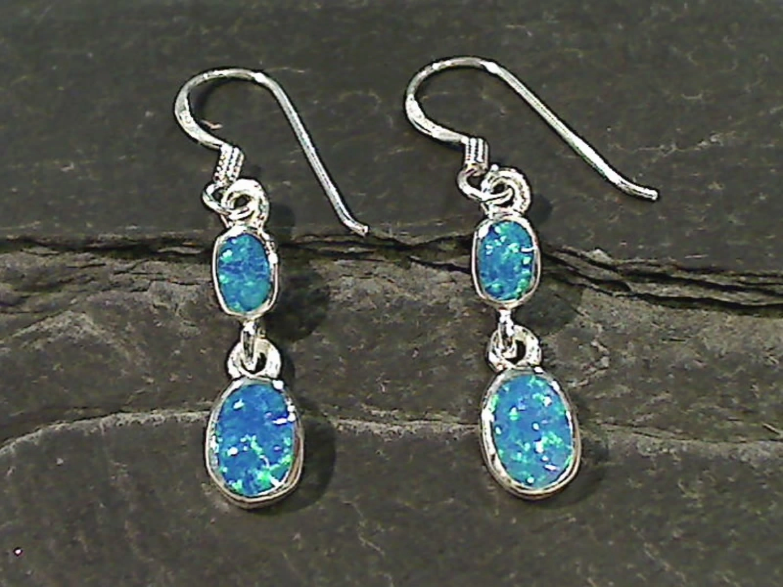 Clean Style Created Opal, Sterling Silver Earrings