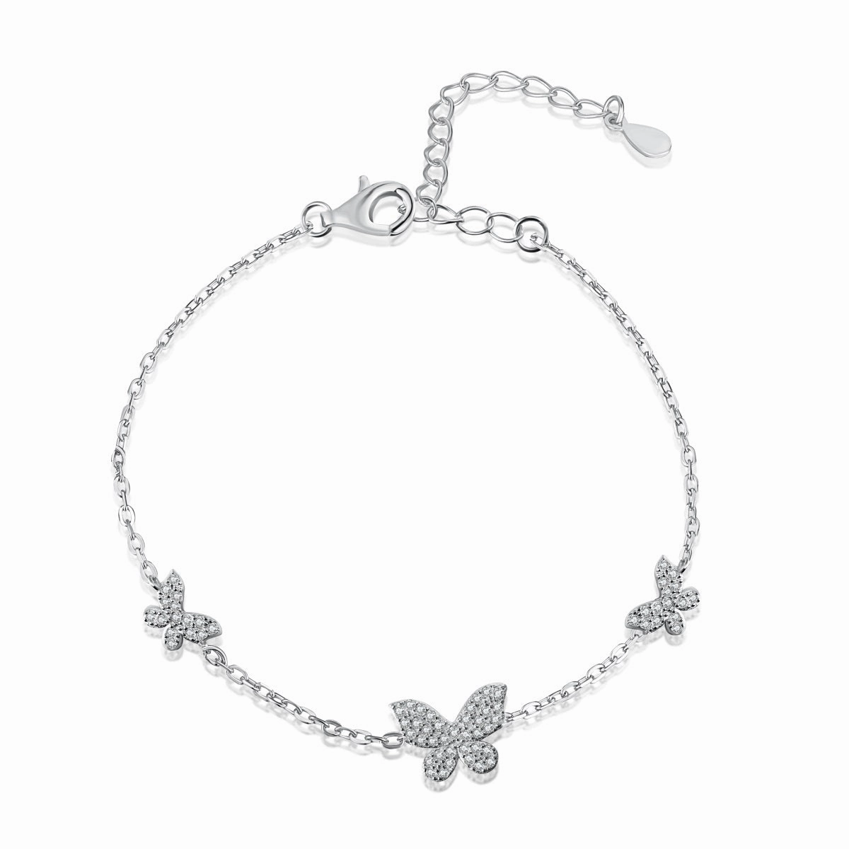 Sterling Silver Adjustable 3 Micropave Butterflies Bracelet Refined Gift Luminous Glow