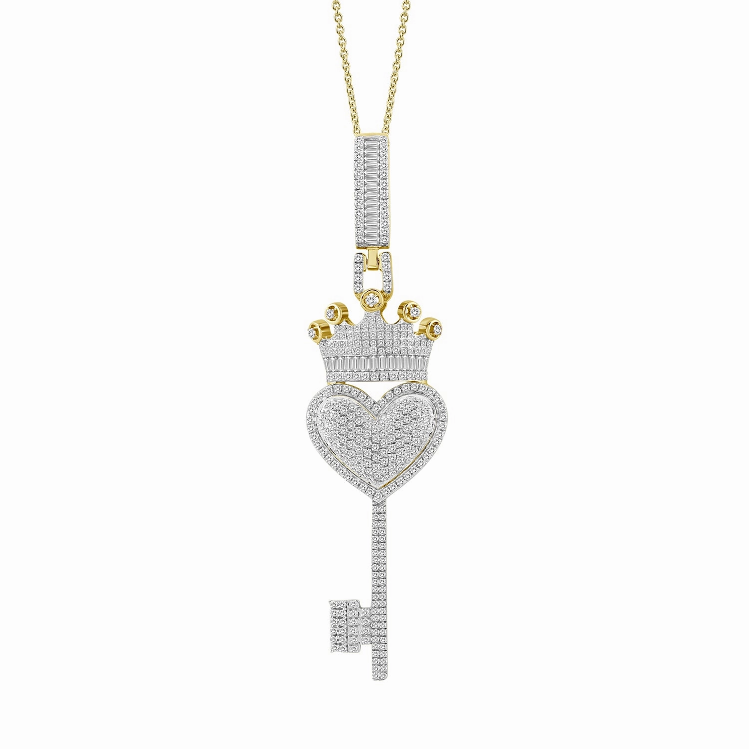 Bold Design Soft Shadow MEN'S CHARM PENDANT 1.00CT ROUND/BAGUETTE DIAMOND 10K YELLOW GOLD