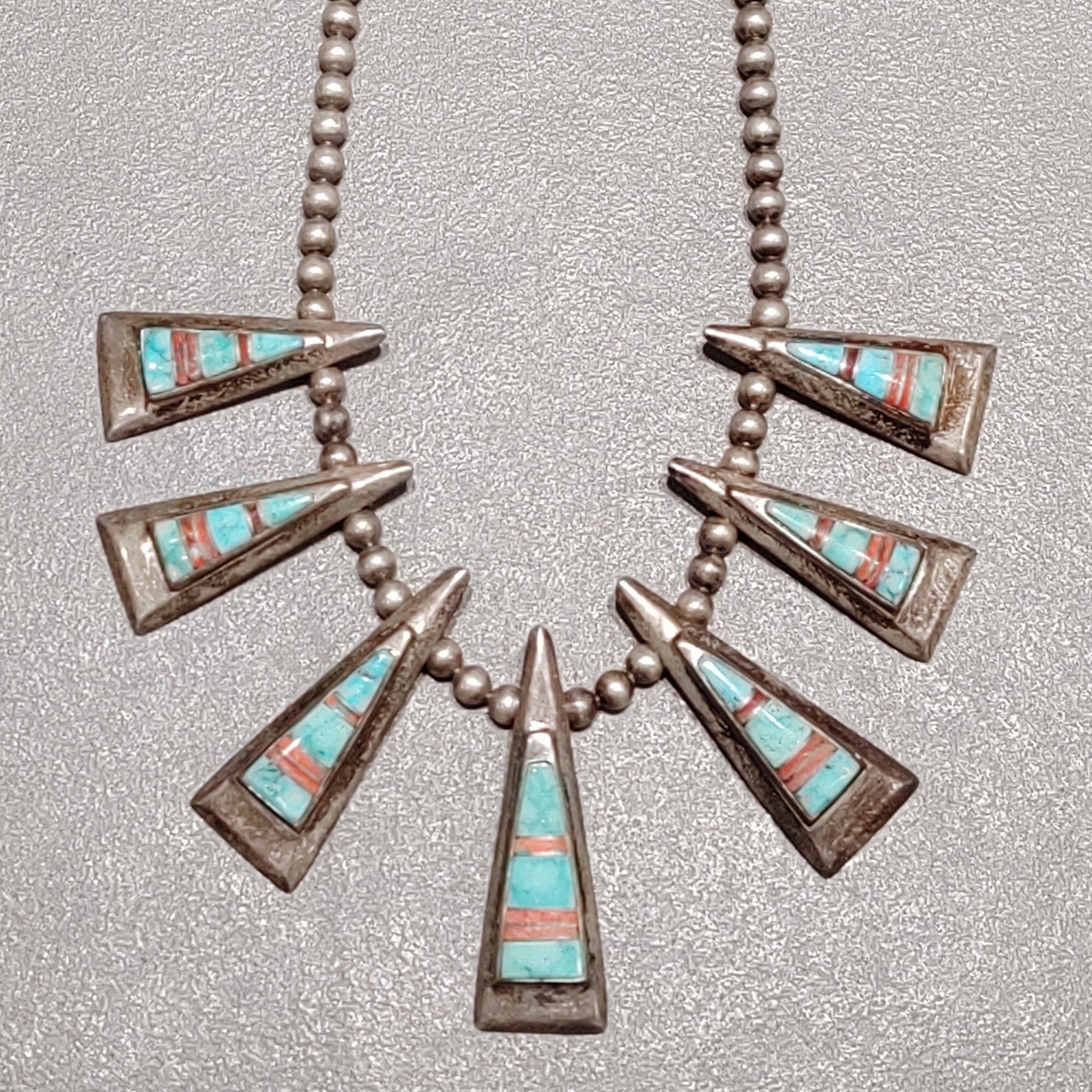 Elegant Flow Bold Pieces Calvin Begay Navajo  Turquoise-Spiny Oyster Sterling Silver  Necklace - Handmade Native American