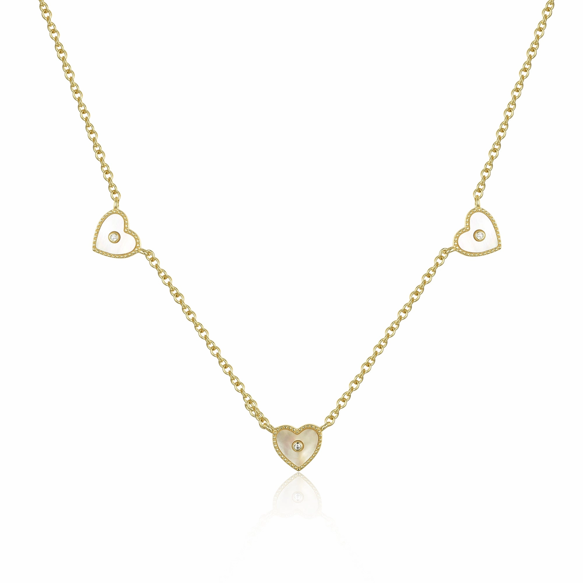 Chic Glance Gold Plated Sterling Silver Mother of Pearl Three Heart Necklace