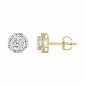 LADIES EARRINGS 0.25CT ROUND/BAGUETTE DIAMOND 10K YELLOW GOLD Casual Chic