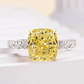 Meaningful Adornment Louily Stunning Two-tone Cushion Cut Yellow Sapphire Engagement Ring