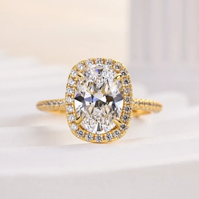 Louily Special Halo Oval Cut Simulated Diamond Engagement Ring Premium Piece Hypoallergenic Style