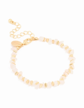 Smart Features Gold Plated Rose Quartz Disc Bracelet