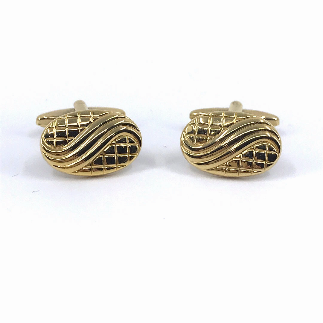Rich Color Stainless Steel Gold Plated Swirl Oval Cufflinks