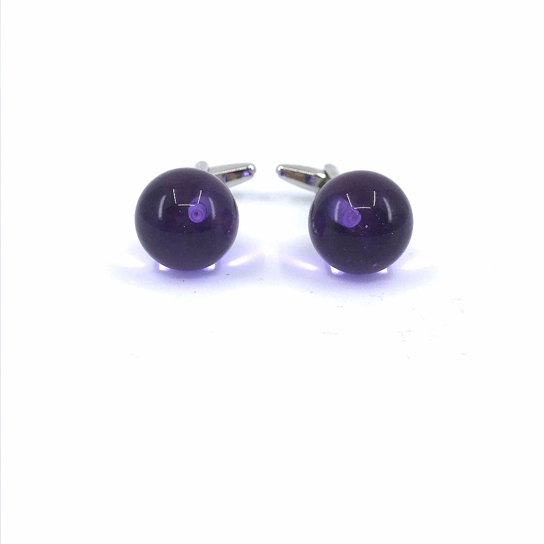 Stainless Steel Purple Ball Cufflinks Smooth Finish