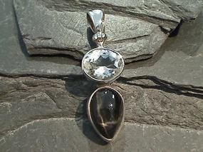 Star Diopside, Topaz, Sterling Silver Pendant Vivid Accent