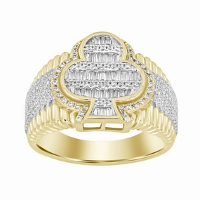 Dazzling Charm Delicate Finish MEN'S RING 0.75CT ROUND/BAGUETTE DIAMOND 10K YELLOW GOLD