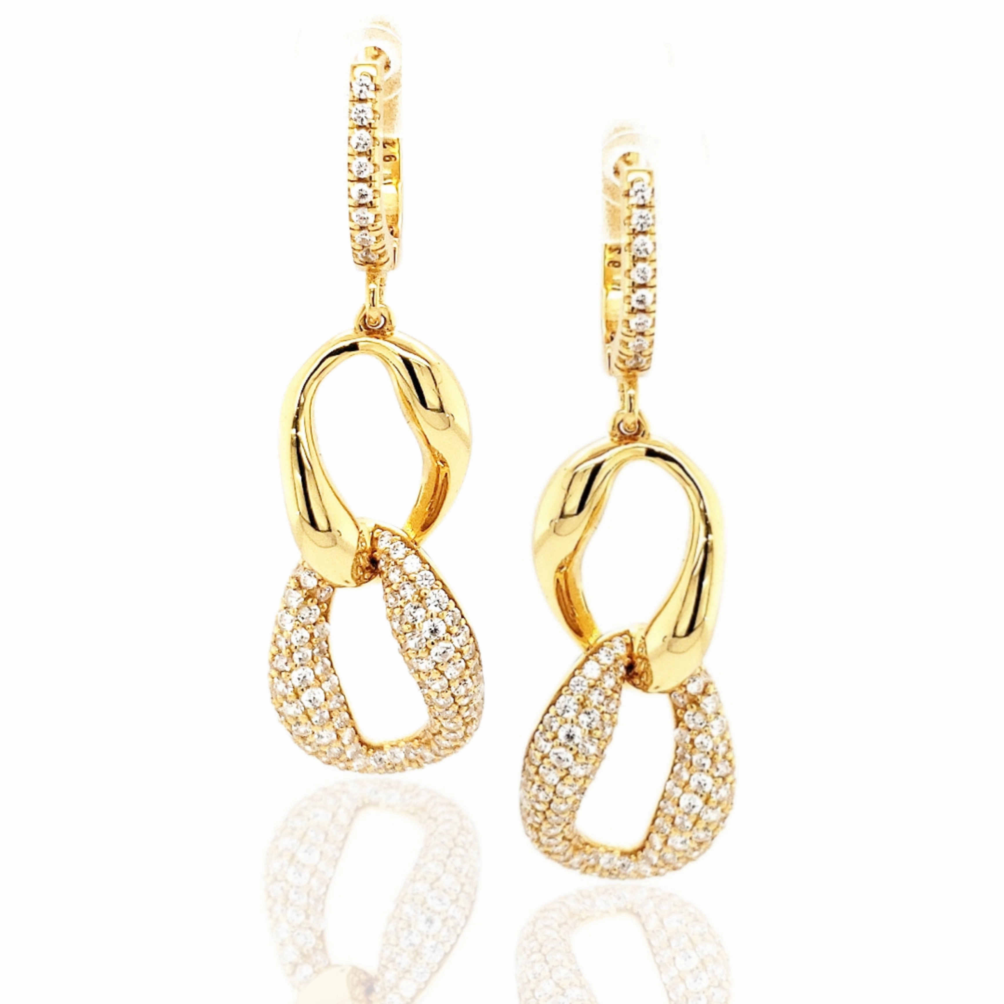 Sterling Silver Micropave CZ Interlocking Ovals Earring Modern Pair